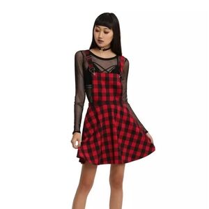 NWT Hot Topic Red Plaid Overall Dress